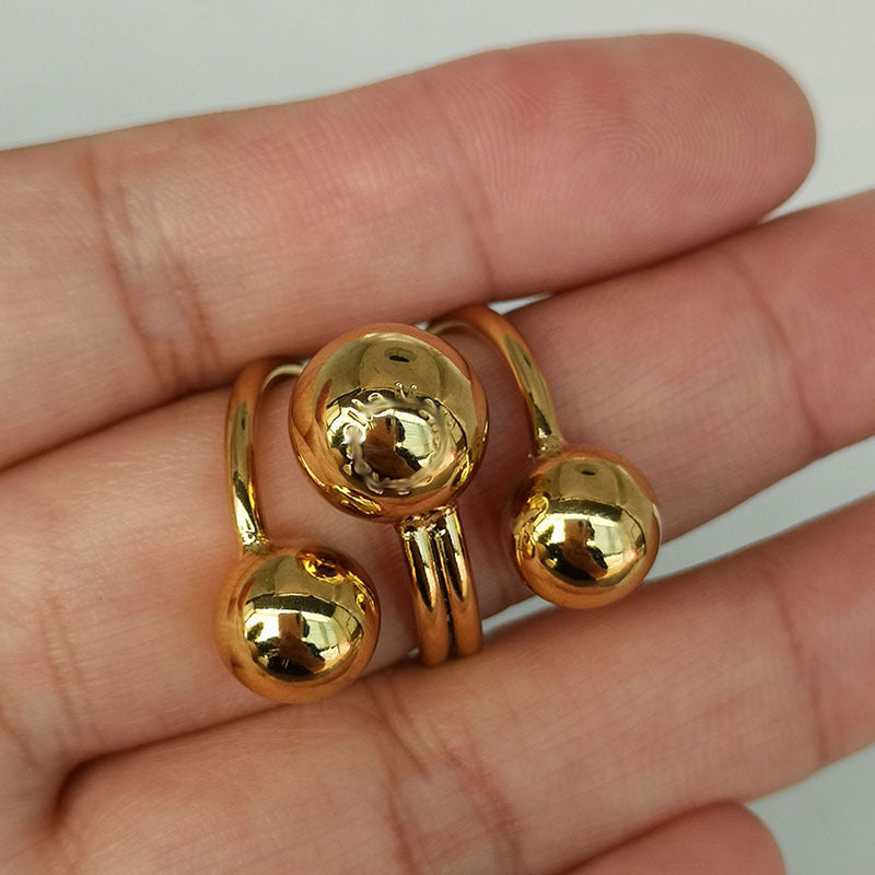 Bague Pure Glow Double Sphères Ajustable  Acier Inoxydable Plaqué Or