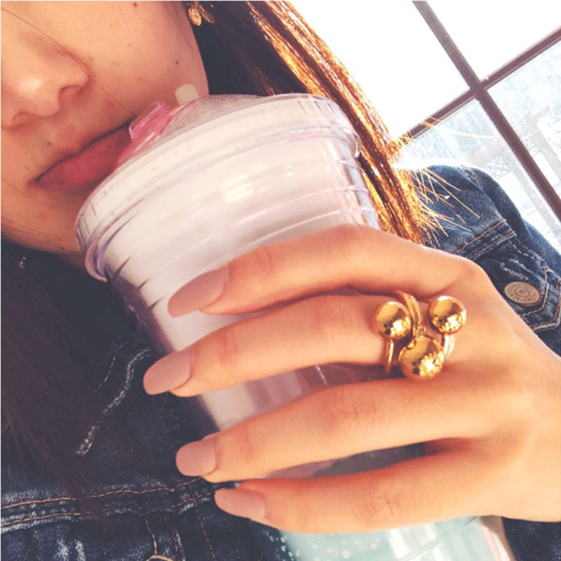 Bague Pure Glow Double Sphères Ajustable  Acier Inoxydable Plaqué Or