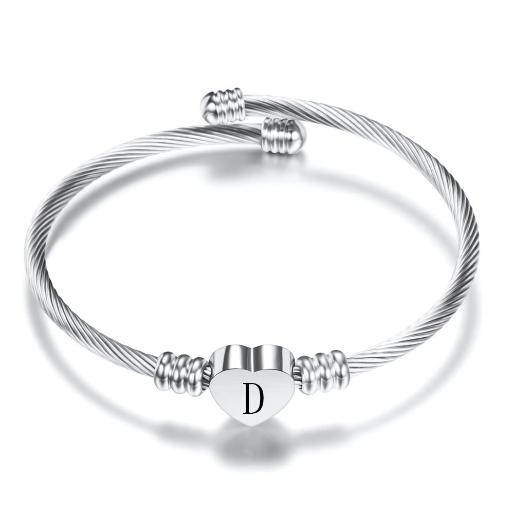 Bracelet Cœur avec Lettre Initiale  Acier Inoxydable Doré ou Argenté