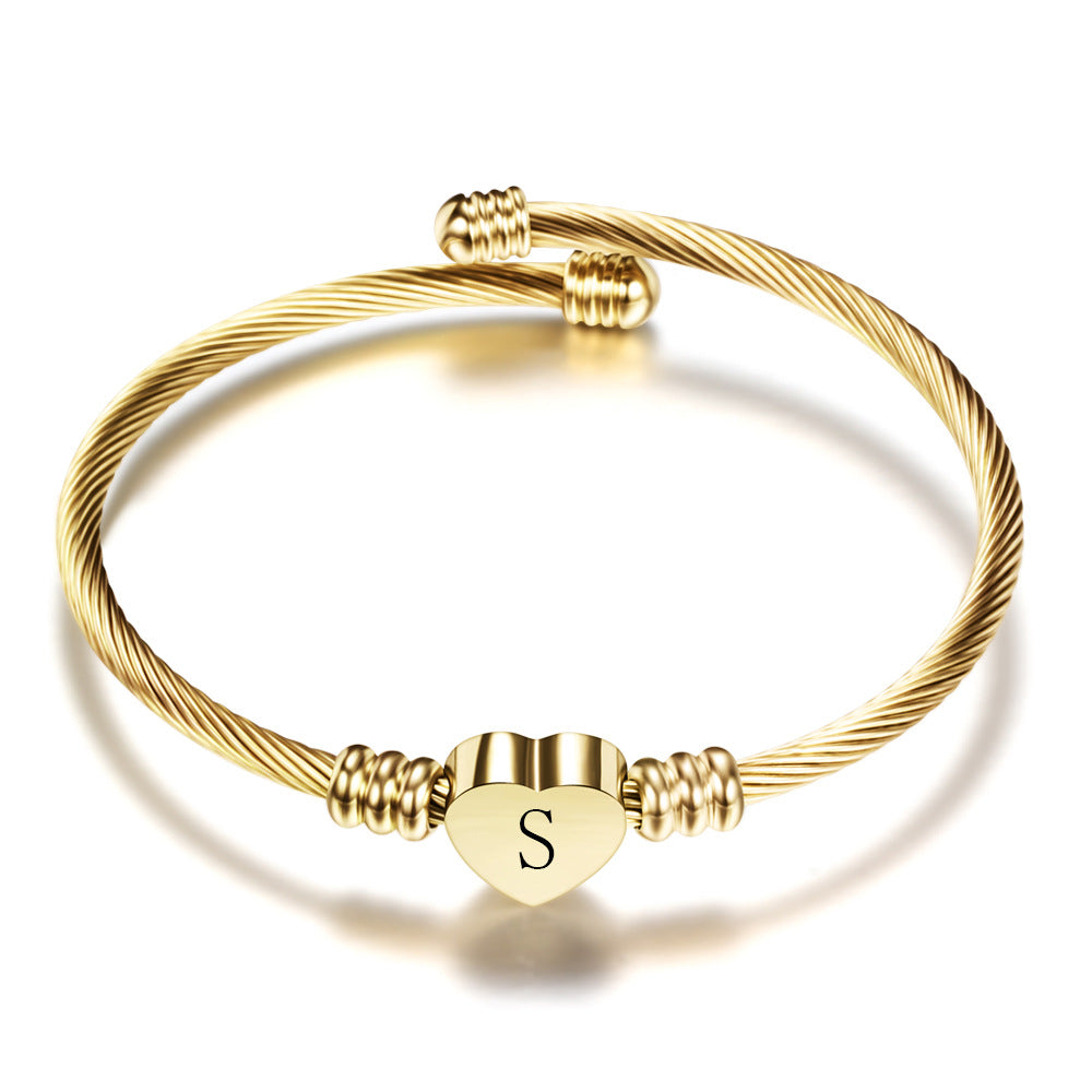 Bracelet Cœur avec Lettre Initiale  Acier Inoxydable Doré ou Argenté
