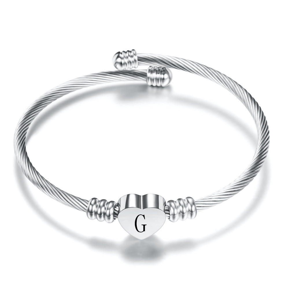 Bracelet Cœur avec Lettre Initiale  Acier Inoxydable Doré ou Argenté