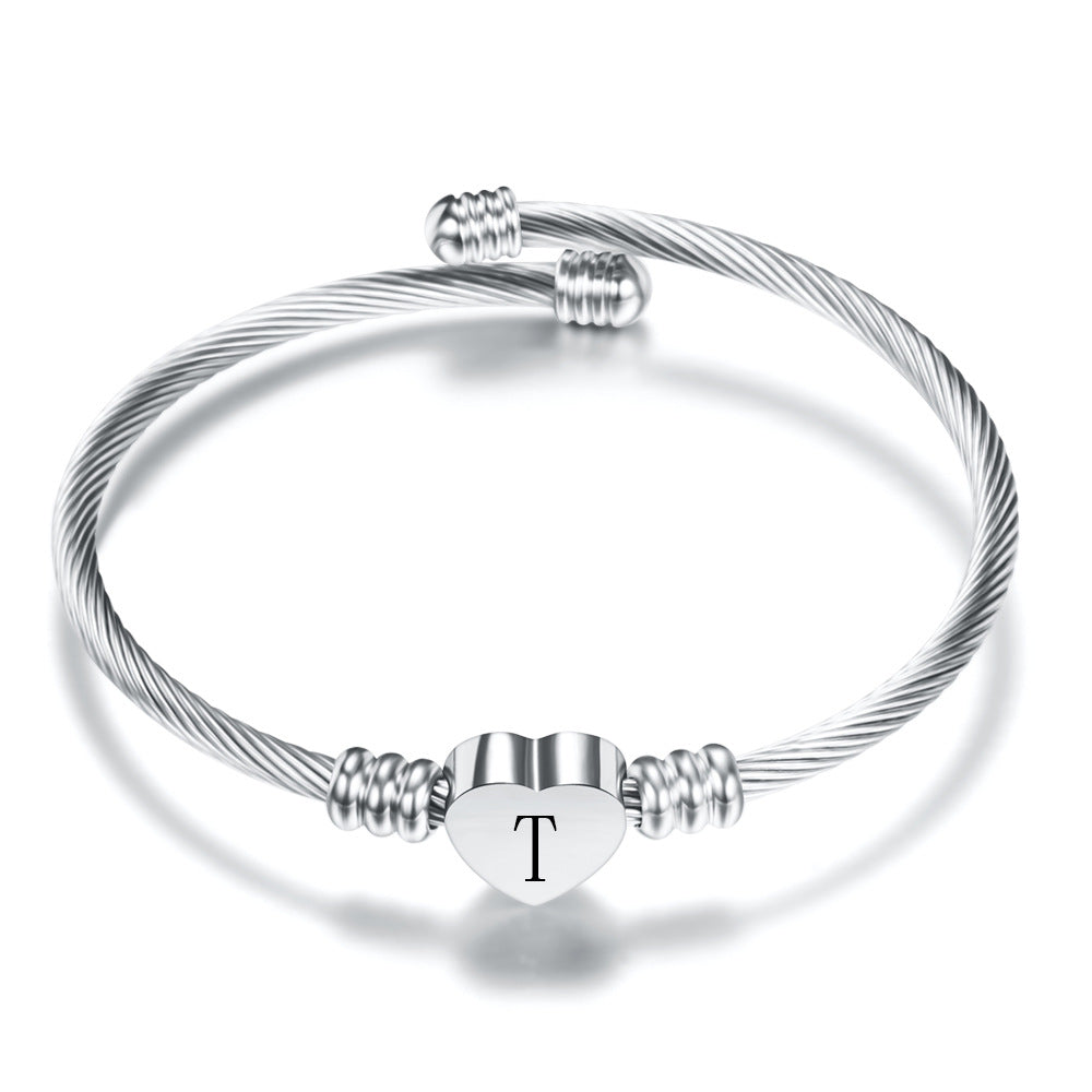 Bracelet Cœur avec Lettre Initiale  Acier Inoxydable Doré ou Argenté