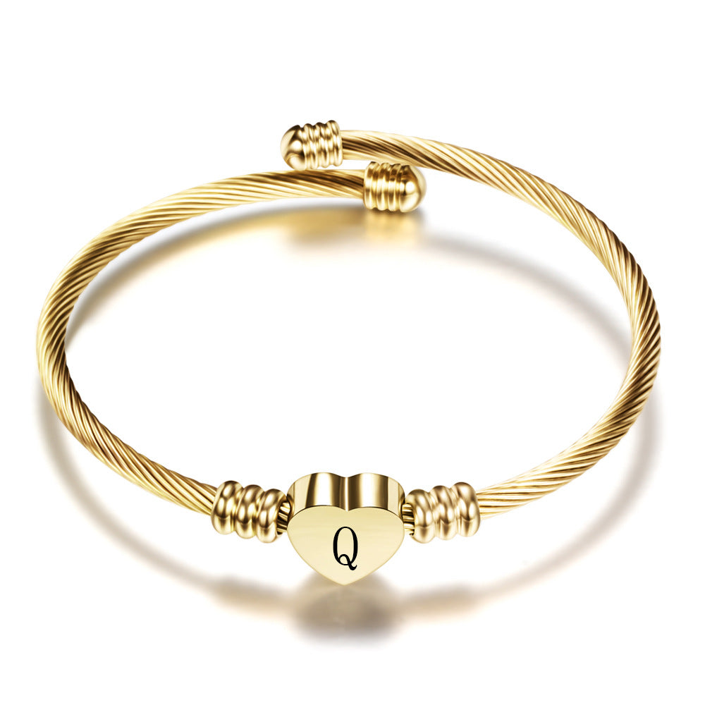 Bracelet Cœur avec Lettre Initiale  Acier Inoxydable Doré ou Argenté