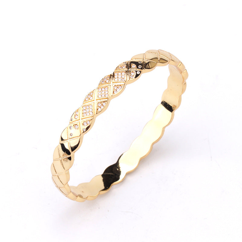 Bracelet Femme en Acier Inoxydable – Motif Losange avec Zircons, Doré/Argenté/Or Rose