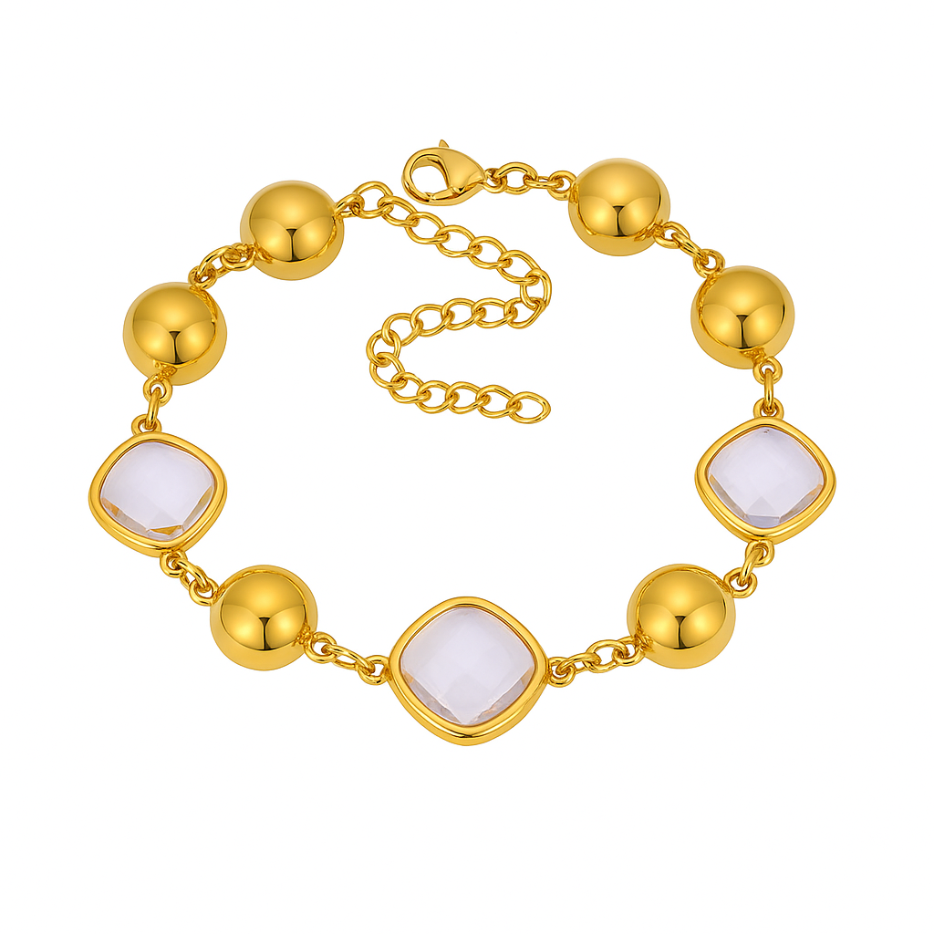 Bracelet  Doré Enigma Super Flash Verre Tchèque & Acier Inoxydable 18K