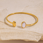 Bracelet Jonc Ouvert Doré avec Pierre nacre – Acier Inoxydable Waterproof & Hypoallergénique – Taille Ajustable Femme