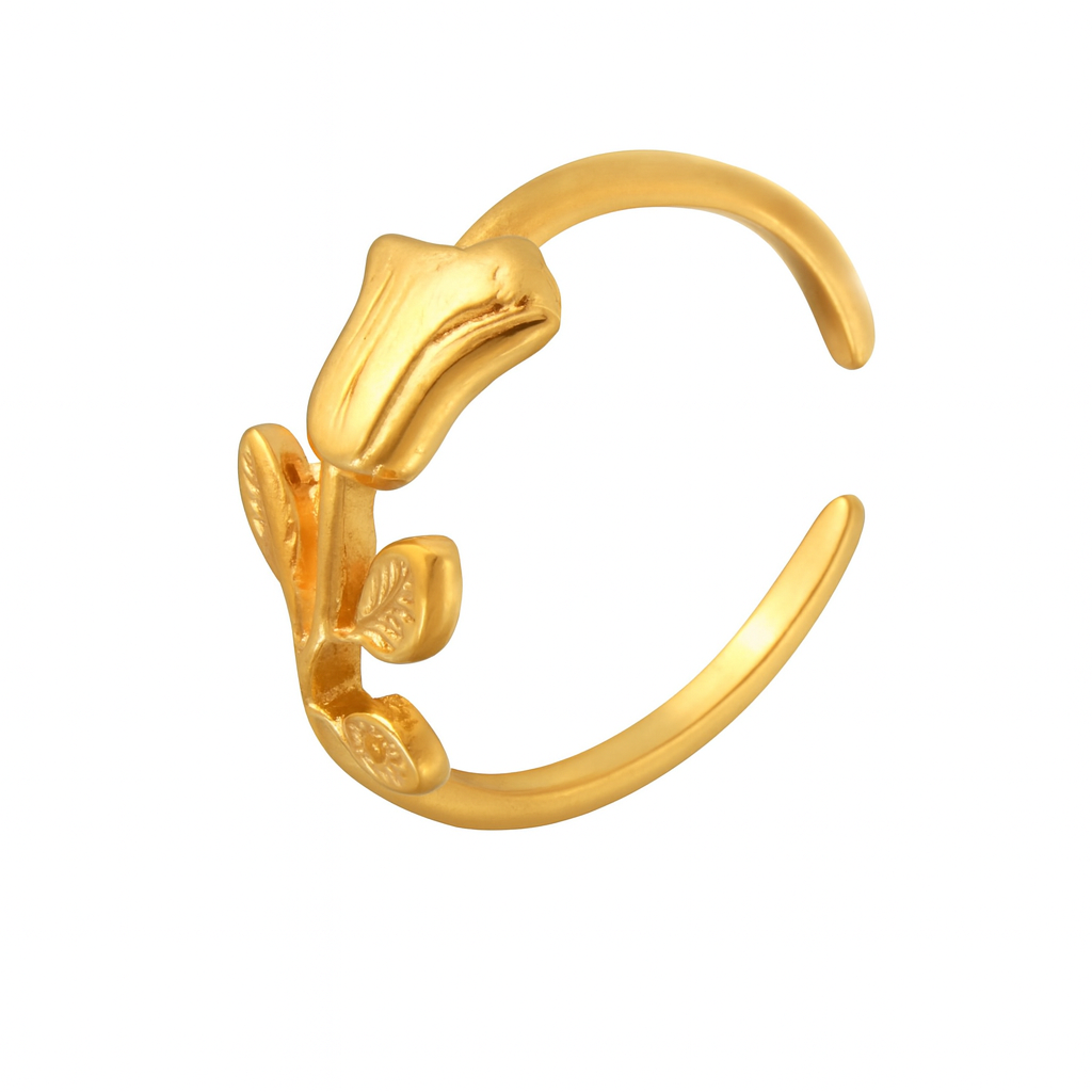 Bague Fleur de Tulipe  Acier Inoxydable Plaqué Or 18K  Ajustable
