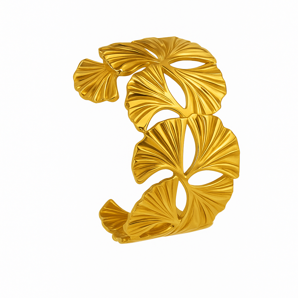 Bracelet Manchette Doré Feuilles Ginkgo – Acier Inoxydable