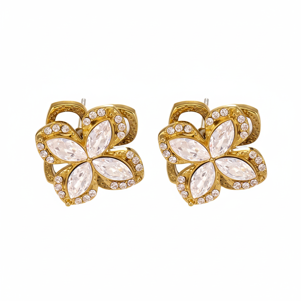 Parure Bijoux Anti-Stress Femme  Collier, Bague Rotative & Boucles Fleur Zircon Étincelant