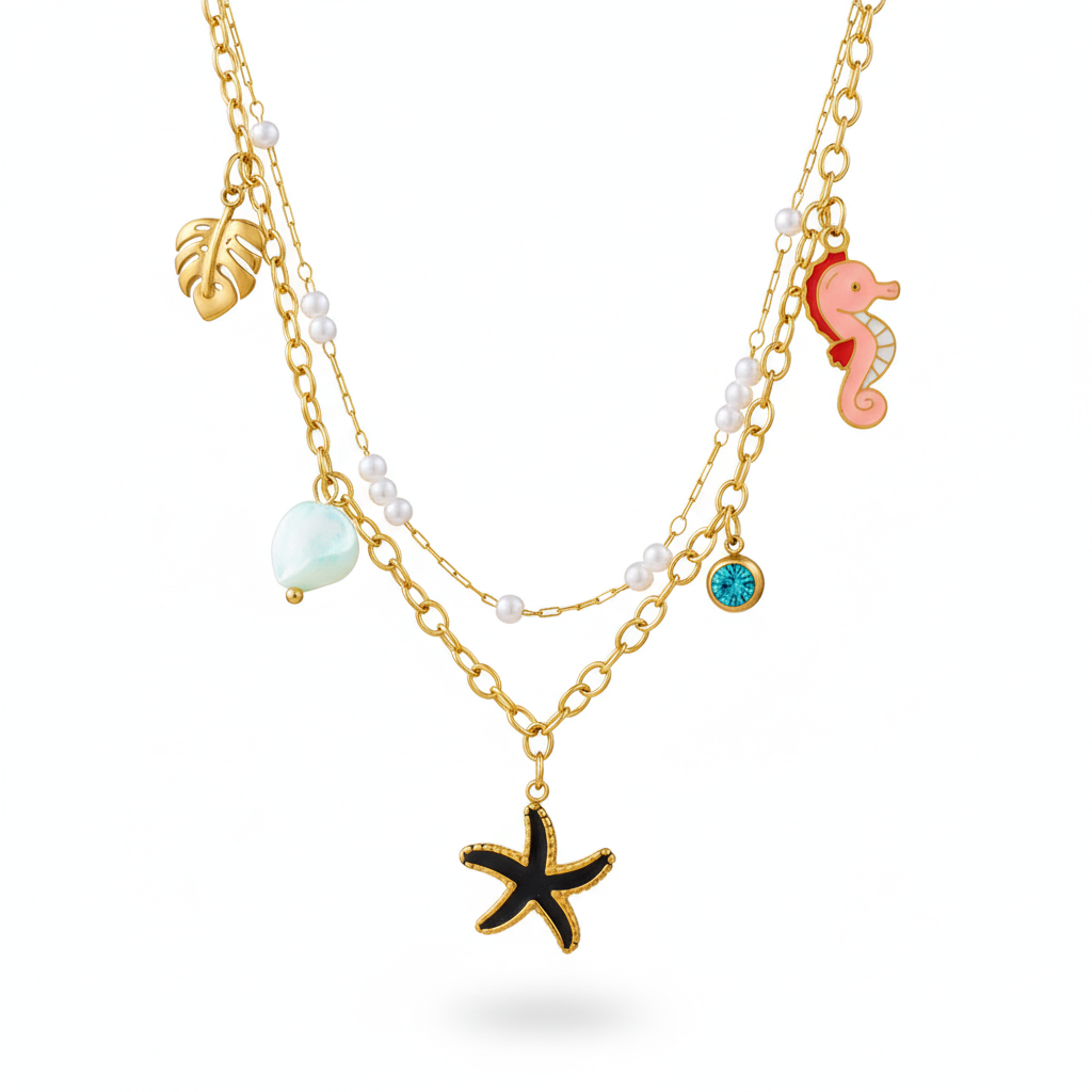 Aura -Collier Charms Fait Main en Acier Inoxydable