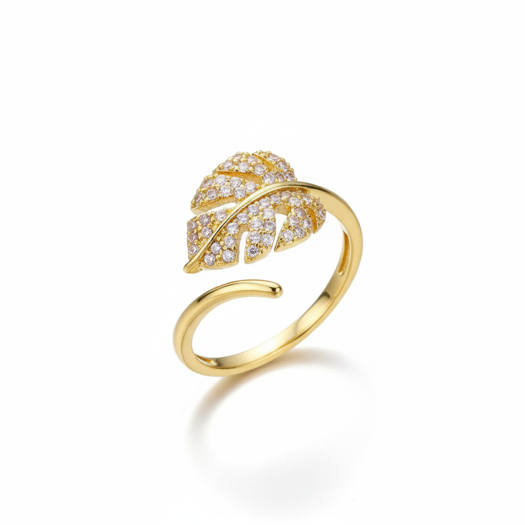 Bague Plaquée Or 18K avec Zircons  Anneau Ouvert en Acier Anti-ternissement