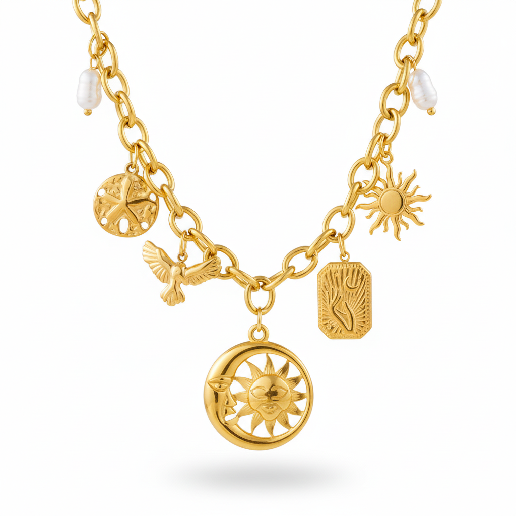 Paloma-Collier Charms Fait Main en Acier Inoxydable