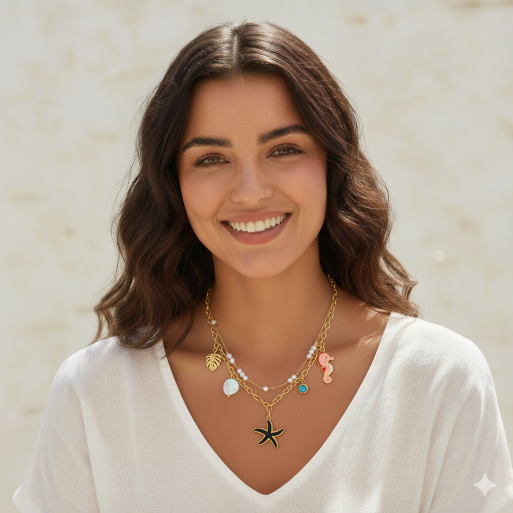 Aura -Collier Charms Fait Main en Acier Inoxydable