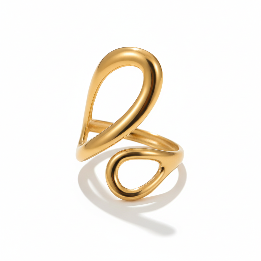 Bague femme dorée géométrique  Anneau chevron en acier inoxydable plaqué or