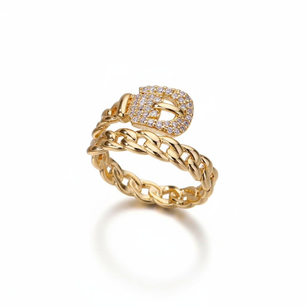 Bague Plaquée Or 18K avec Zircons  Anneau Ouvert en Acier Anti-ternissement