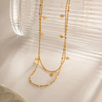 French light luxury niche design clavicle chain double stacked diamond sequin tassel necklace INS stainless steel necklace