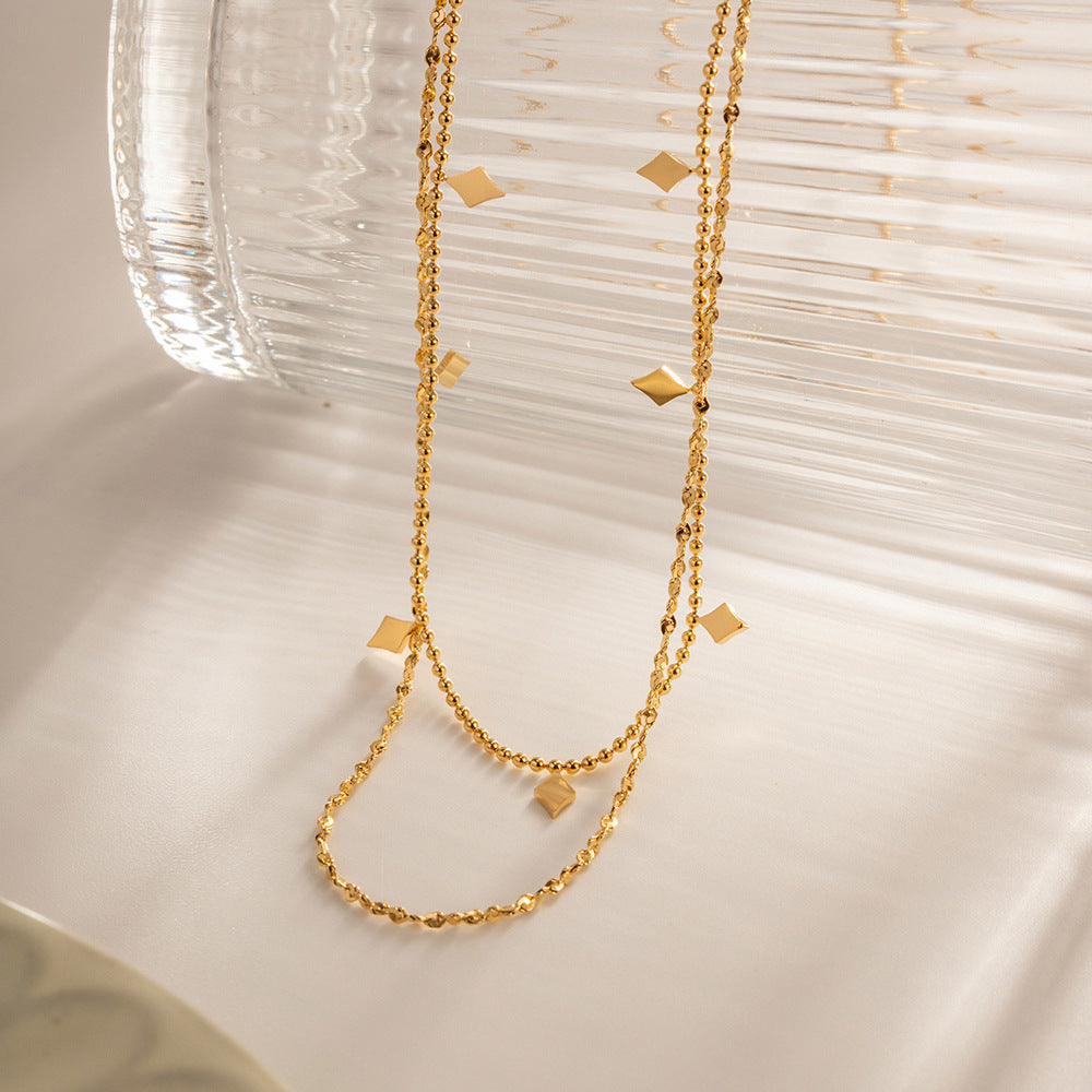 French light luxury niche design clavicle chain double stacked diamond sequin tassel necklace INS stainless steel necklace