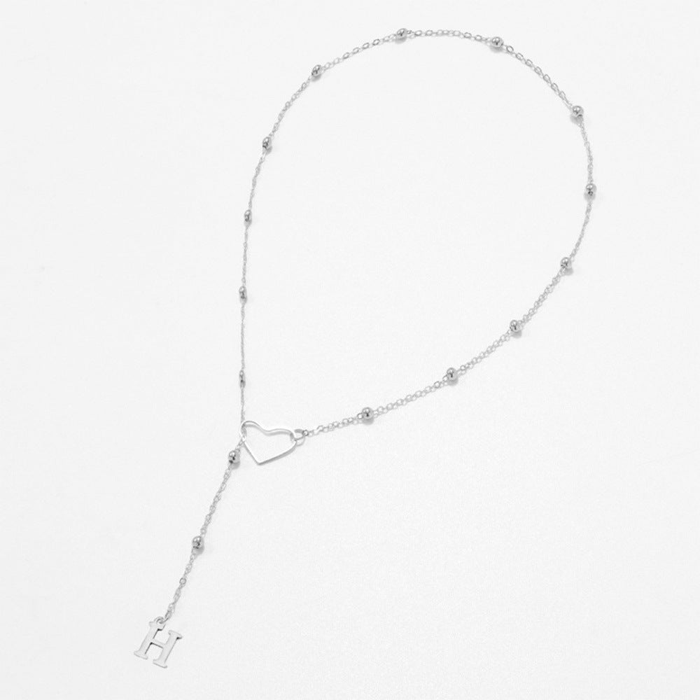 Collier Lettre Personnalisée  Acier Inoxydable Doré avec Cœur & Perles