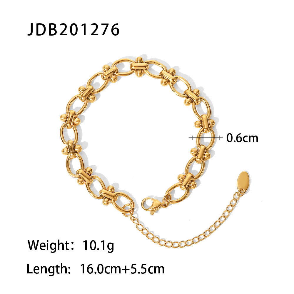 Bracelet Doré en Acier Inoxydable  Maillons Ronds avec Détails Fleuris  Bijou Élégant Unisexe