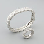 Bracelet Femme – Manchette Florale en Acier Inoxydable Doré ou Argenté