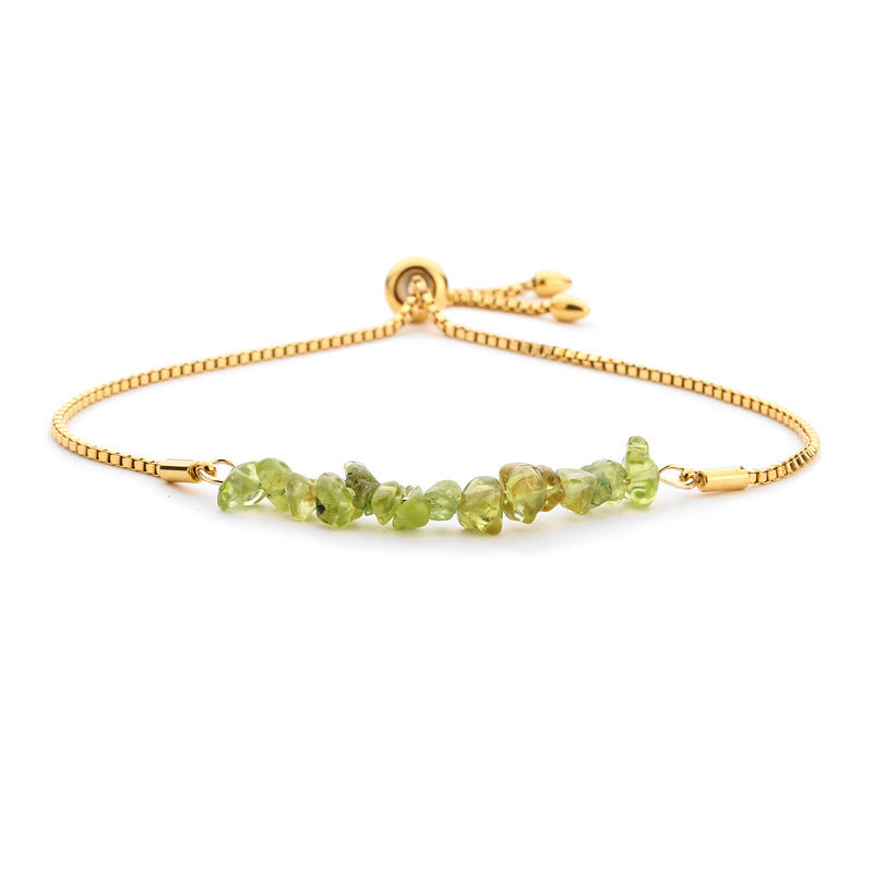 Bracelet pierres naturelles brutes  Acier inoxydable doré ajustable | Bijou énergétique & spirituel femme
