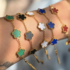 Bracelet Trèfle Doré  Acier Titane Haute Qualité, 5 Motifs Fleur - Blanc