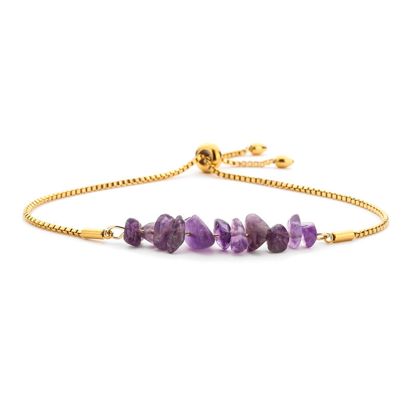 Bracelet pierres naturelles brutes  Acier inoxydable doré ajustable | Bijou énergétique & spirituel femme