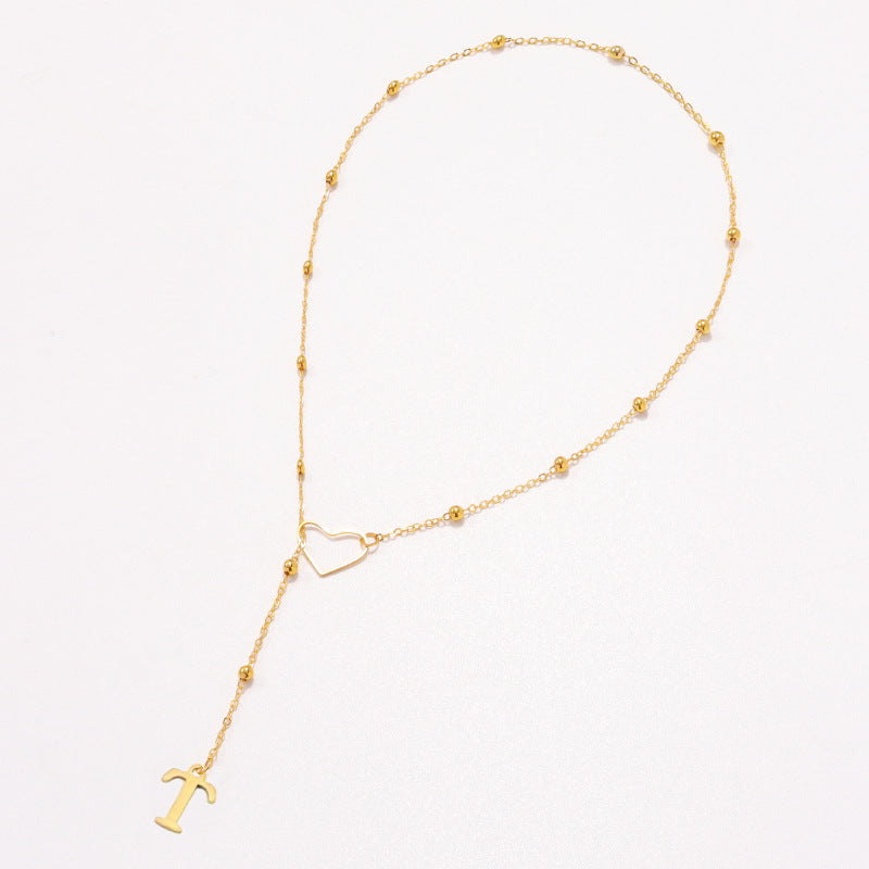 Collier Lettre Personnalisée  Acier Inoxydable Doré avec Cœur & Perles