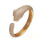 Bracelet Panthère Femme – Manchette Sertie de Zircons en Acier Inoxydable Doré, Argenté ou Or Rose