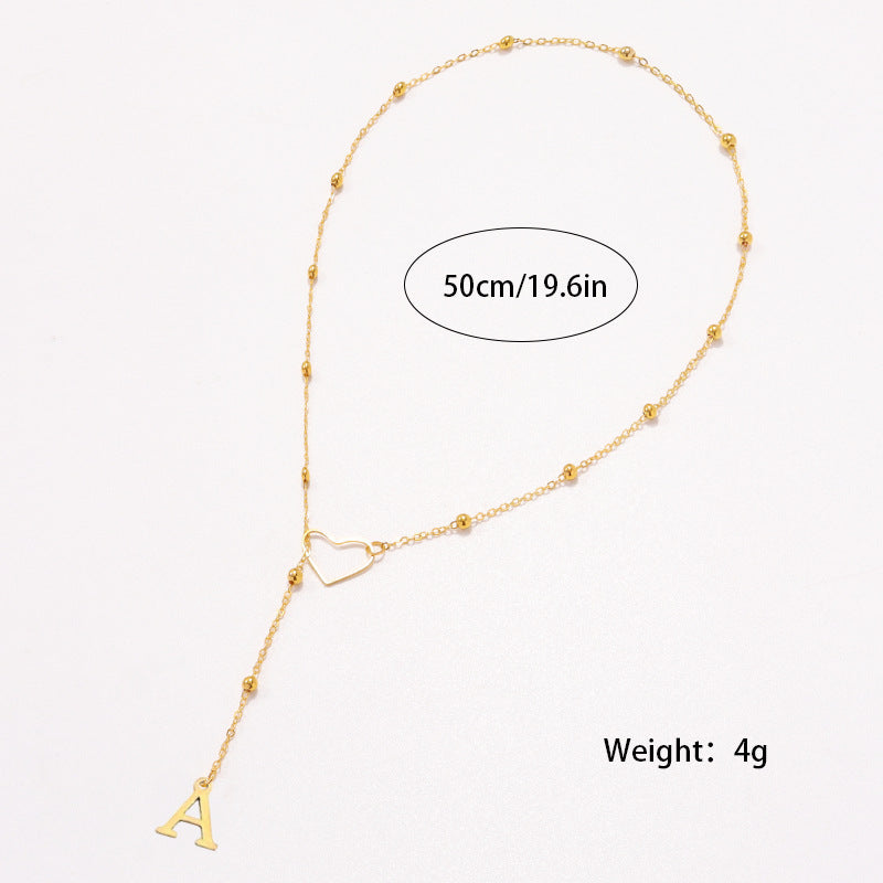 Collier Lettre Personnalisée  Acier Inoxydable Doré avec Cœur & Perles