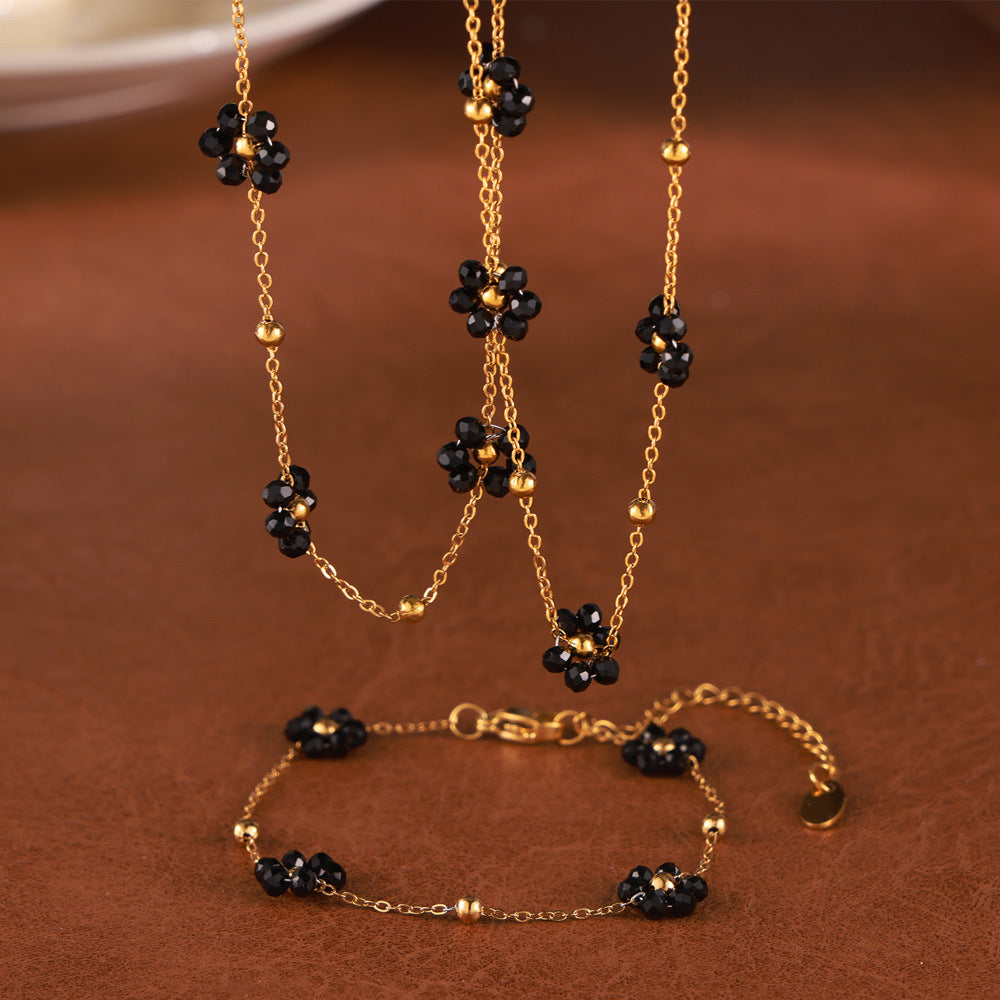 Set Bijou "Fleur Noire" : Collier et Bracelet