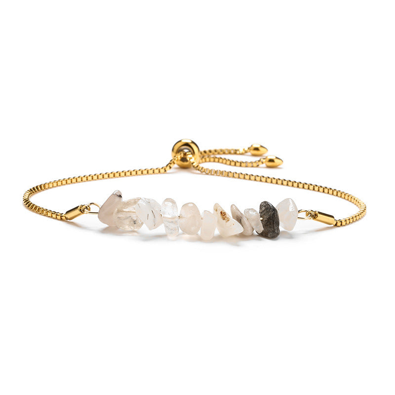 Bracelet pierres naturelles brutes  Acier inoxydable doré ajustable | Bijou énergétique & spirituel femme