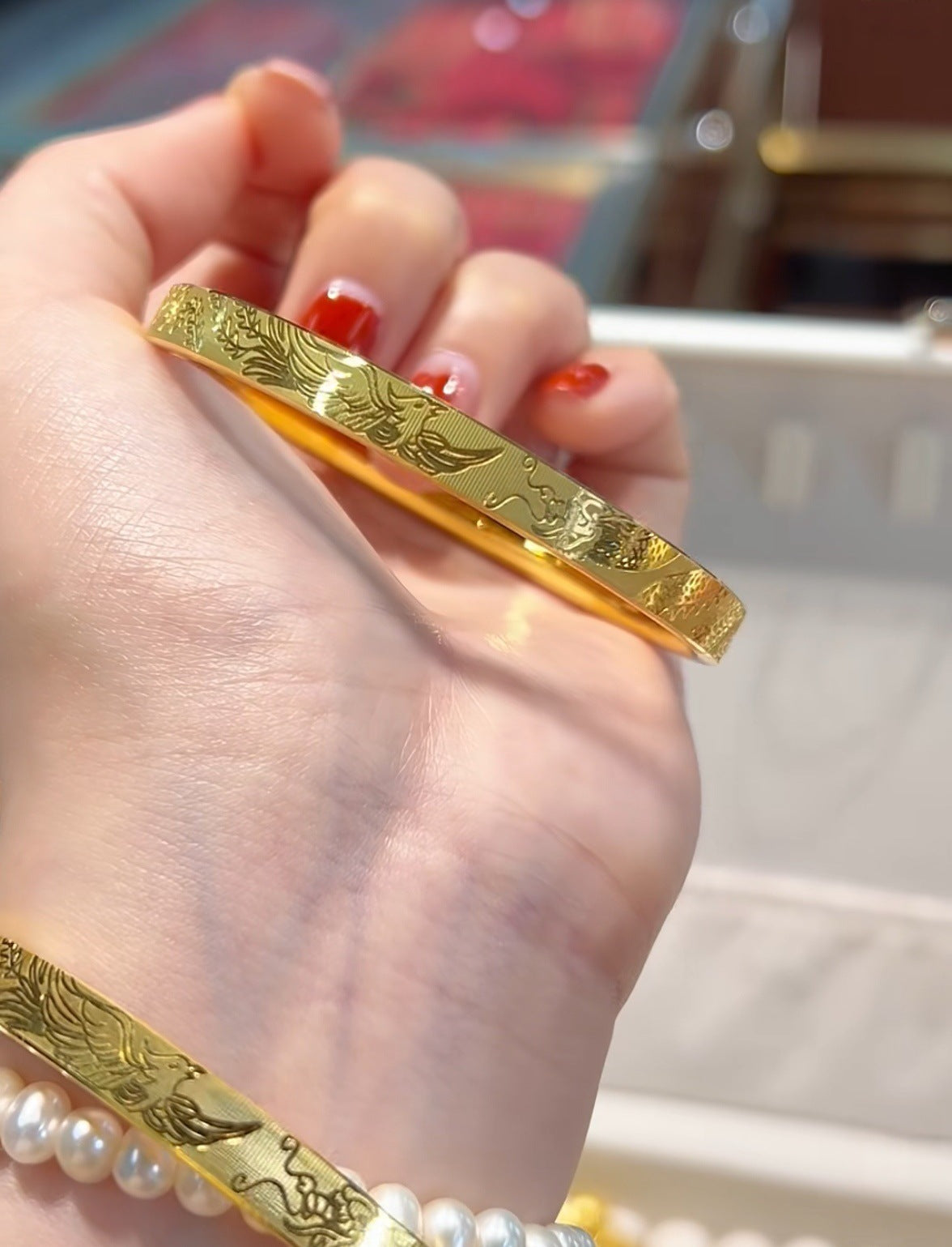 Bracelet Luxe Rigide Motifs Orientaux Gravés