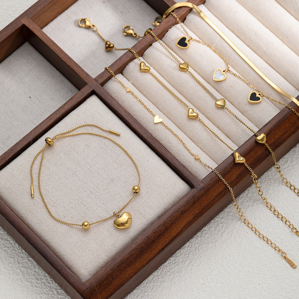 Set de bracelets femme dorés en acier inoxydable  Chaînes & pendentifs cœur | Bijoux mode haut de gamme, tendance & résistants
