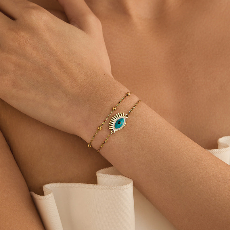 Bracelet doré œil protecteur en acier inoxydable  Amulette porte-bonheur | Arbre de vie, main magique & symboles spirituels