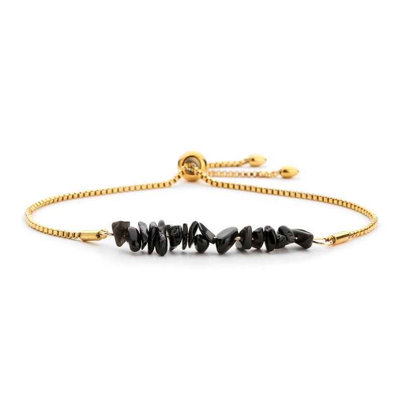 Bracelet pierres naturelles brutes  Acier inoxydable doré ajustable | Bijou énergétique & spirituel femme