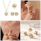 Parure Bijoux Anti-Stress Femme  Collier, Bague Rotative & Boucles Fleur Zircon Étincelant