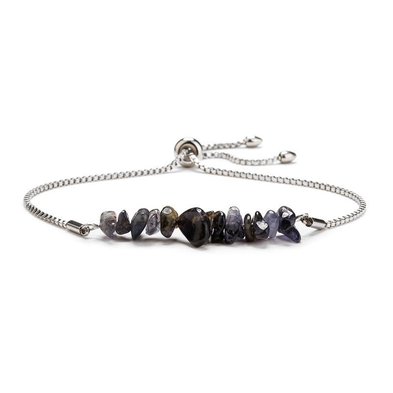 Bracelet pierres naturelles brutes  Acier inoxydable doré ajustable | Bijou énergétique & spirituel femme