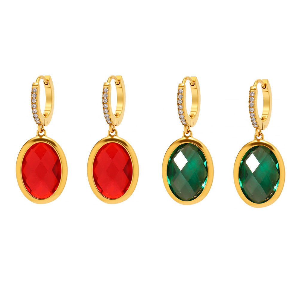 Boucles doreilles Enigma  Verre Tchèque Ovale Facetté & Acier Inoxydable Doré