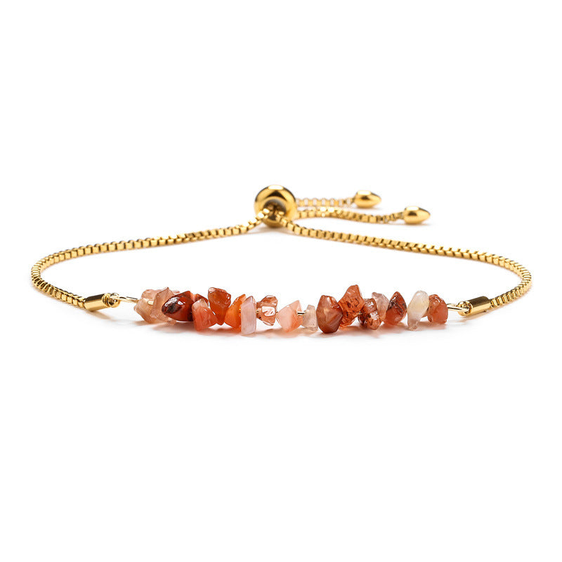 Bracelet pierres naturelles brutes  Acier inoxydable doré ajustable | Bijou énergétique & spirituel femme