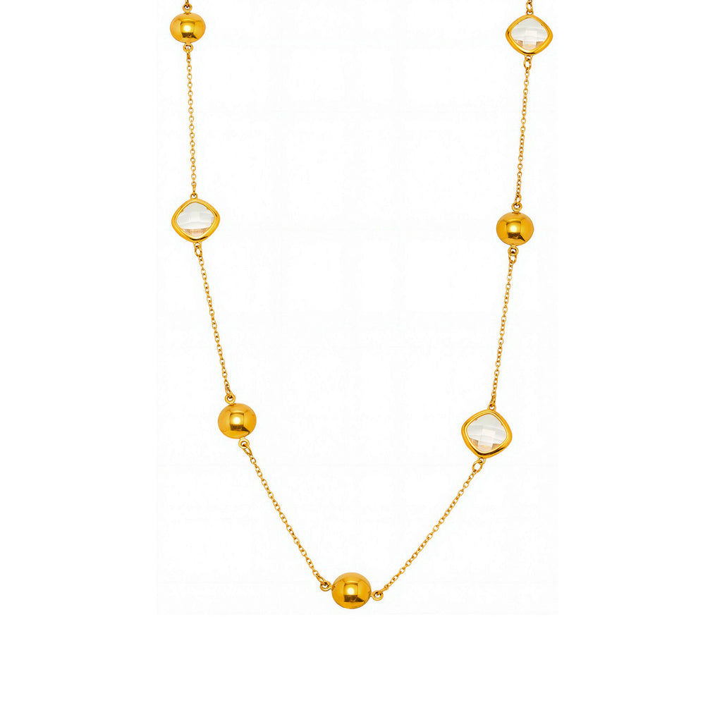 Collier Long Doré Enigma Super Flash  Verre Tchèque & Acier Inoxydable 18K