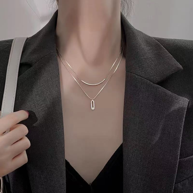 Double Stacked Wear 925 Silver Plated Sweater Necklace Women's 2024 New Specialty Design Sense Niche Clavicle Chain
