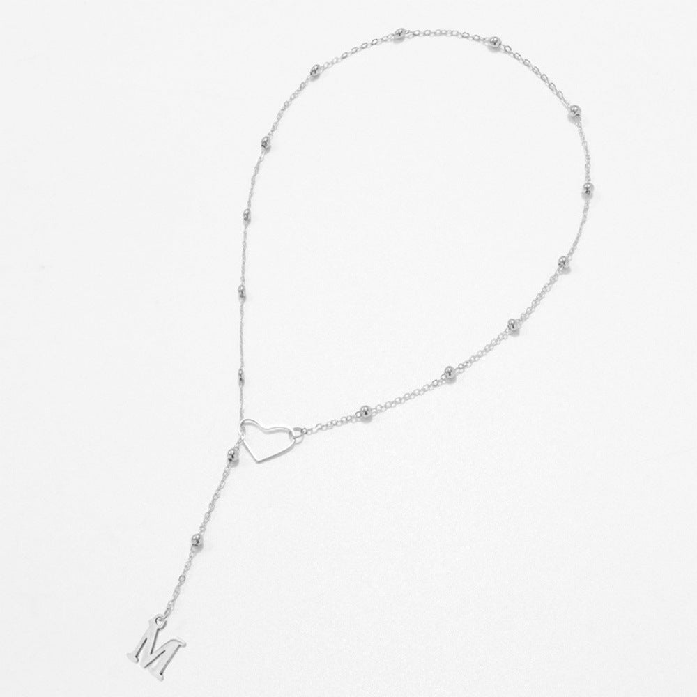 Collier Lettre Personnalisée  Acier Inoxydable Doré avec Cœur & Perles