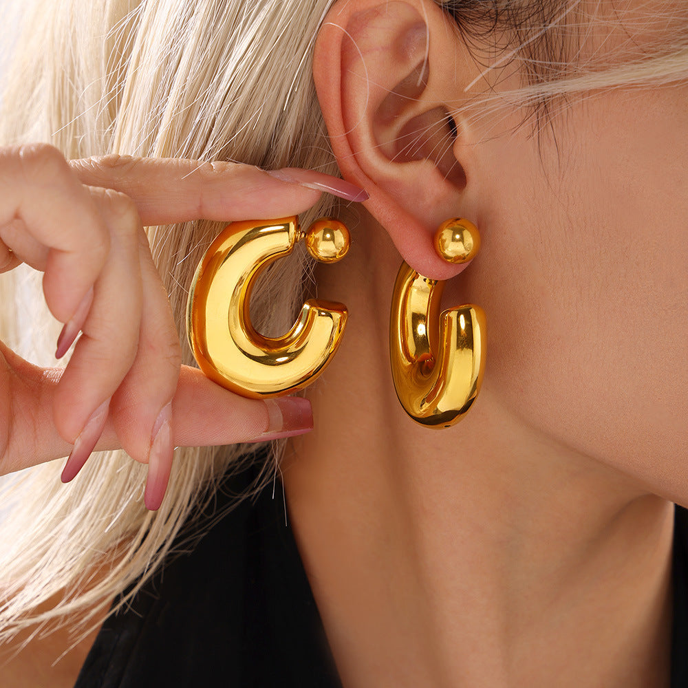 Boucles doreilles dorées C-shape en acier inoxydable  Plaqué or 18K (41,5 mm)