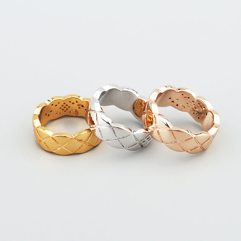 Bague Femme en Acier Inoxydable  Motif Losange avec Zircons, Doré/Argenté/Or Rose