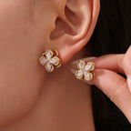 Parure Bijoux Anti-Stress Femme  Collier, Bague Rotative & Boucles Fleur Zircon Étincelant