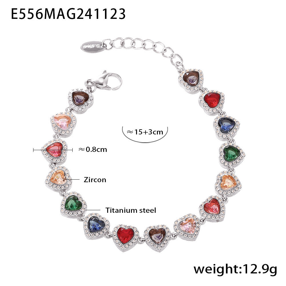 Ensemble Mystery Love  Collier & Bracelet Dorés en Acier Inoxydable et Zircons Colorés