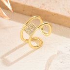 Parure Bijoux Femme  Collier, Boucles & Bague Dorés avec Cercles et Zircon