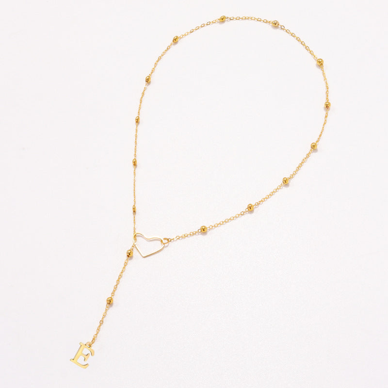 Collier Lettre Personnalisée  Acier Inoxydable Doré avec Cœur & Perles