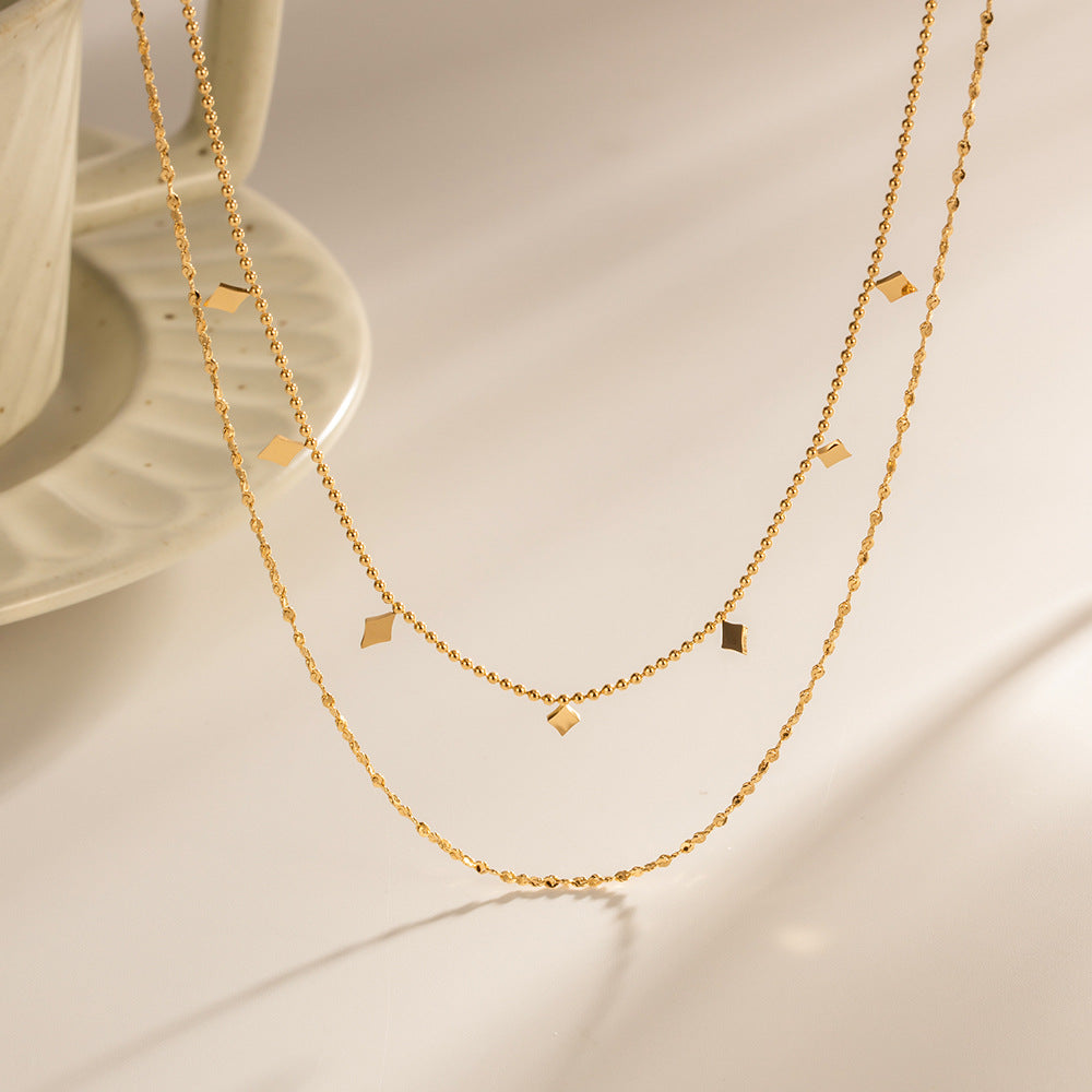 French light luxury niche design clavicle chain double stacked diamond sequin tassel necklace INS stainless steel necklace
